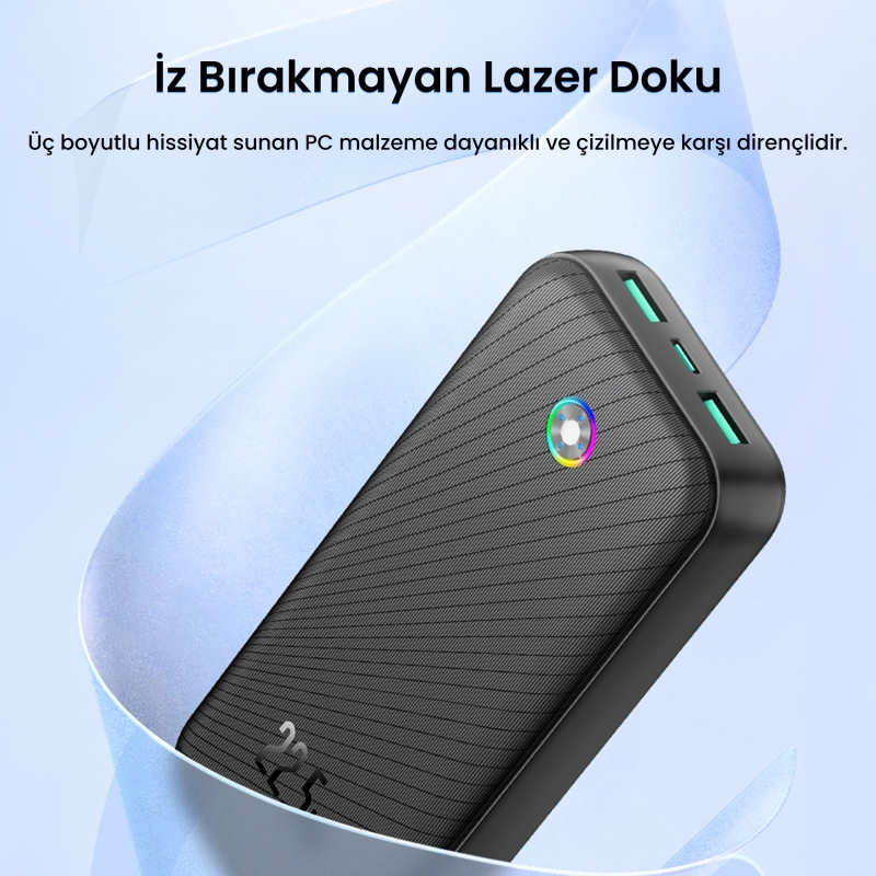 Rocoren 20000mAh 22.5W Powerbank PD Hızlı Şarj, 3 Çıkışlı USB-C + Çift USB-A Tablet ve Telefonlarla Uyumlu Taşınabilir Şarj Cihazı Siyah - 4
