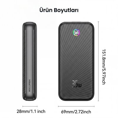 Rocoren 20000mAh 35W Powerbank PD Hızlı Şarj, 3 Çıkışlı USB-C + Çift USB-A Tablet ve Telefonlarla Uyumlu Taşınabilir Şarj Cihazı - 9