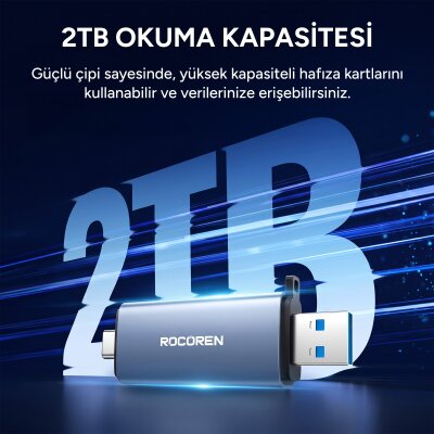 Rocoren 2'si 1 Arada Type-C ve USB 3.0 SD / Micro SD Kart Okuyucu OTG Çift Girişli Hafıza Kartı Adaptörü - 2