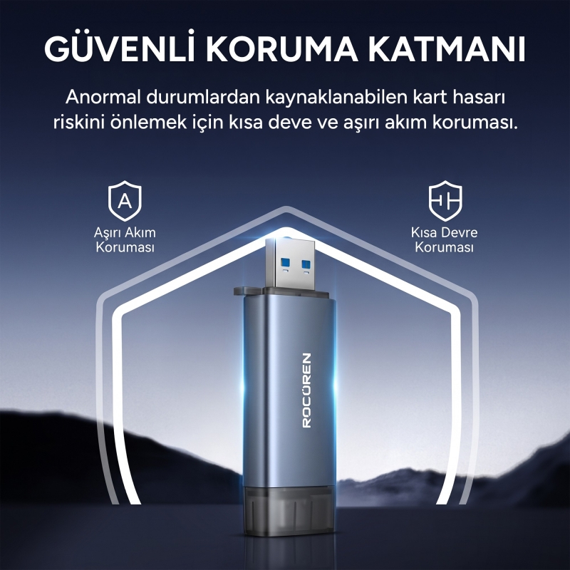 Rocoren 2'si 1 Arada Type-C ve USB 3.0 SD / Micro SD Kart Okuyucu OTG Çift Girişli Hafıza Kartı Adaptörü - 5