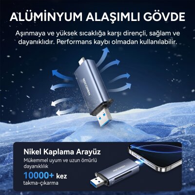 Rocoren 2'si 1 Arada Type-C ve USB 3.0 SD / Micro SD Kart Okuyucu OTG Çift Girişli Hafıza Kartı Adaptörü - 6