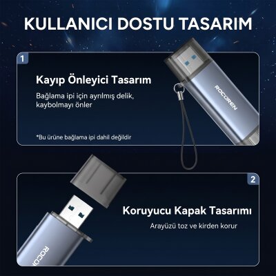 Rocoren 2'si 1 Arada Type-C ve USB 3.0 SD / Micro SD Kart Okuyucu OTG Çift Girişli Hafıza Kartı Adaptörü - 7