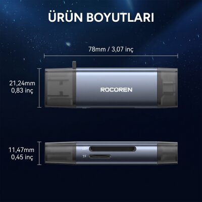 Rocoren 2'si 1 Arada Type-C ve USB 3.0 SD / Micro SD Kart Okuyucu OTG Çift Girişli Hafıza Kartı Adaptörü - 8