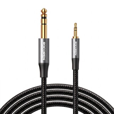 Rocoren 3.5mm to 6.35mm Jack Hi-Fi Amfi, Gitar, Mikser Ses Kablosu Örgülü Altın Kaplama Aux Enstrüman Kablosu 1 Metre - Rocoren