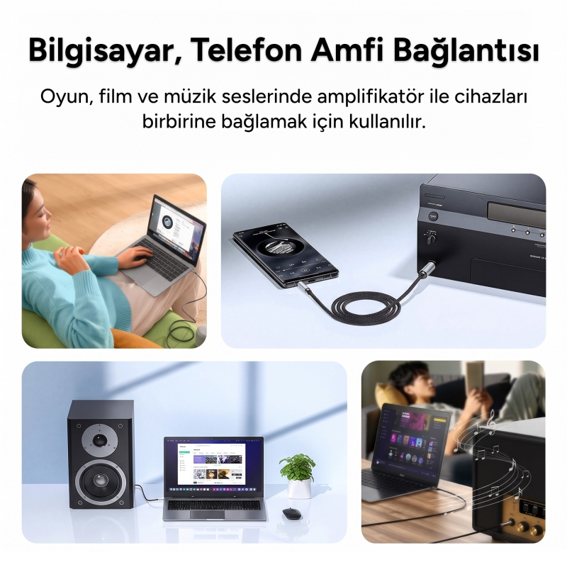 Rocoren 3.5mm to 6.35mm Jack Hi-Fi Amfi, Gitar, Mikser Ses Kablosu Örgülü Altın Kaplama Aux Enstrüman Kablosu 3 Metre - 2