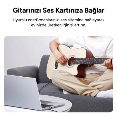 Rocoren 3.5mm to 6.35mm Jack Hi-Fi Amfi, Gitar, Mikser Ses Kablosu Örgülü Altın Kaplama Aux Enstrüman Kablosu 3 Metre - 4