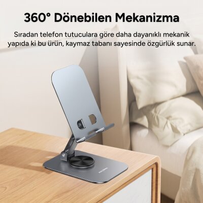 Rocoren 360° Dönen Katlanabilir Yükseklik ve Eğim Ayarlı Metal Masaüstü Telefon ve Tablet Standı - 2