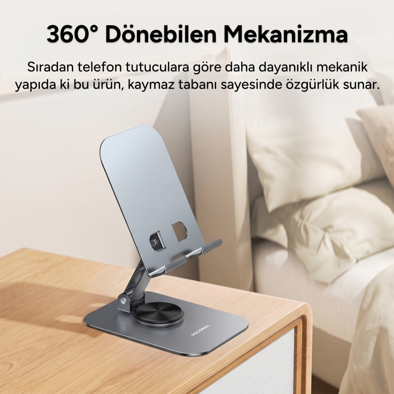 Rocoren 360° Dönen Katlanabilir Yükseklik ve Eğim Ayarlı Metal Masaüstü Telefon ve Tablet Standı - 2