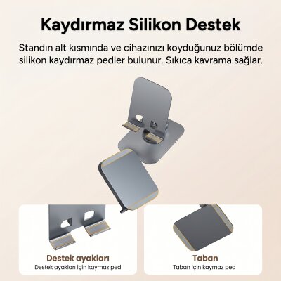 Rocoren 360° Dönen Katlanabilir Yükseklik ve Eğim Ayarlı Metal Masaüstü Telefon ve Tablet Standı - 3