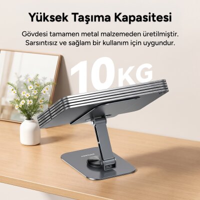 Rocoren 360° Dönen Katlanabilir Yükseklik ve Eğim Ayarlı Metal Masaüstü Telefon ve Tablet Standı - 4