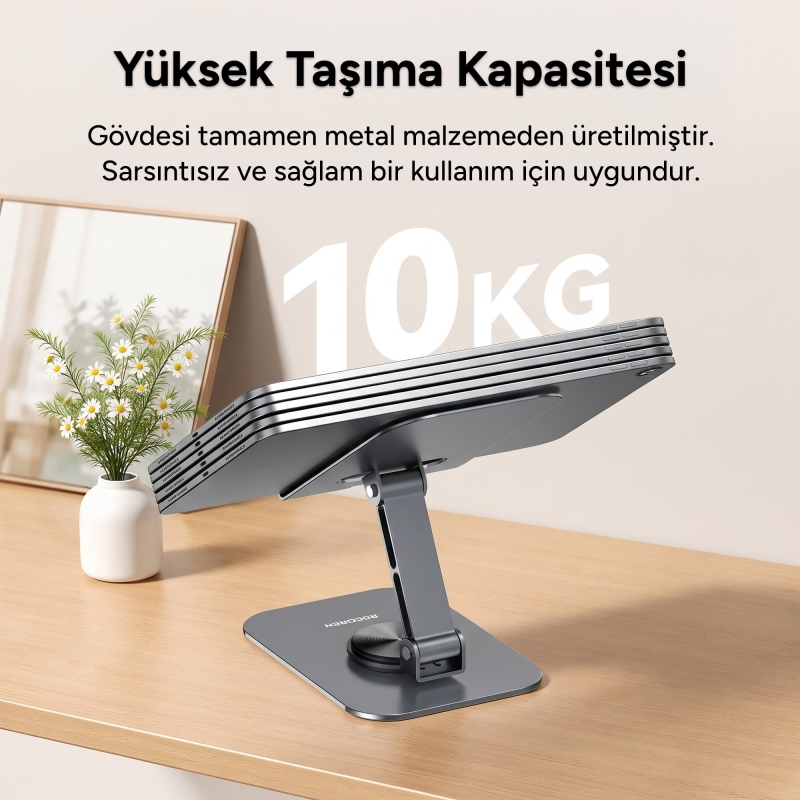 Rocoren 360° Dönen Katlanabilir Yükseklik ve Eğim Ayarlı Metal Masaüstü Telefon ve Tablet Standı - 4
