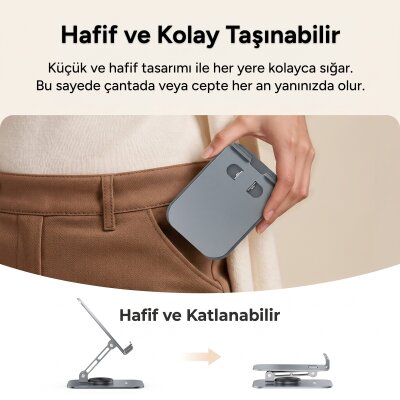 Rocoren 360° Dönen Katlanabilir Yükseklik ve Eğim Ayarlı Metal Masaüstü Telefon ve Tablet Standı - 5