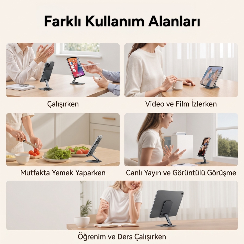Rocoren 360° Dönen Katlanabilir Yükseklik ve Eğim Ayarlı Metal Masaüstü Telefon ve Tablet Standı - 7