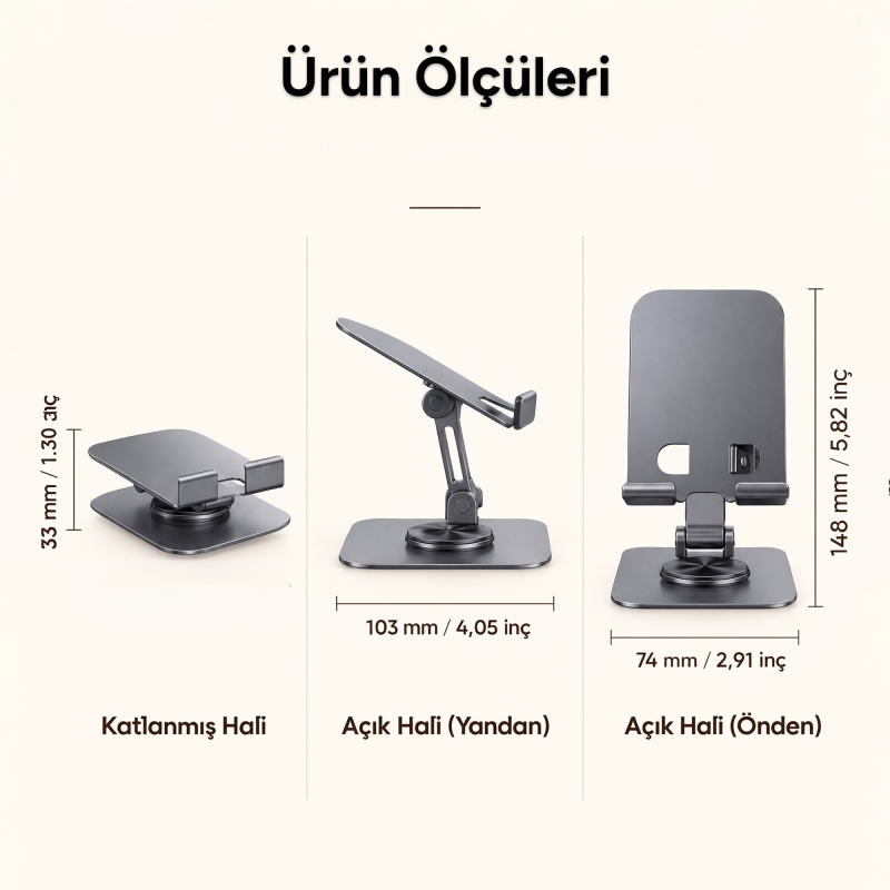 Rocoren 360° Dönen Katlanabilir Yükseklik ve Eğim Ayarlı Metal Masaüstü Telefon ve Tablet Standı - 8