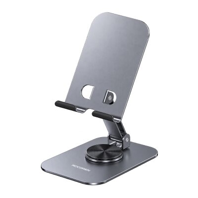 Rocoren 360° Dönen Katlanabilir Yükseklik ve Eğim Ayarlı Metal Masaüstü Telefon ve Tablet Standı - Rocoren