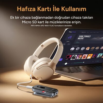 Rocoren 3'ü 1 Arada Bluetooth 5.4 Ses Alıcı ve Verici Adaptör Yaka Klipsli Micro SD Kart Girişli 3.5mm AUX Araç Kiti ve Kamera Kumandası - 6