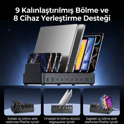 Rocoren 400W PD GaN 10 Portlu Masaüstü Şarj İstasyonu 6*Type-C 4*USB-A Tablet ve Telefon Hızlı Şarj Cihazı - 5