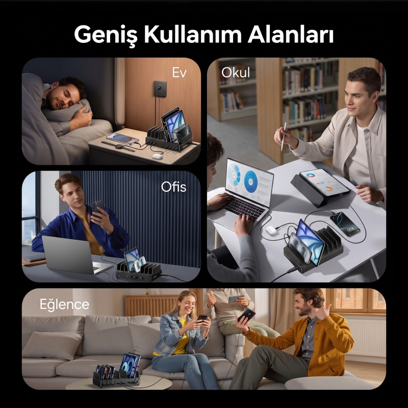 Rocoren 400W PD GaN 10 Portlu Masaüstü Şarj İstasyonu 6*Type-C 4*USB-A Tablet ve Telefon Hızlı Şarj Cihazı - 7