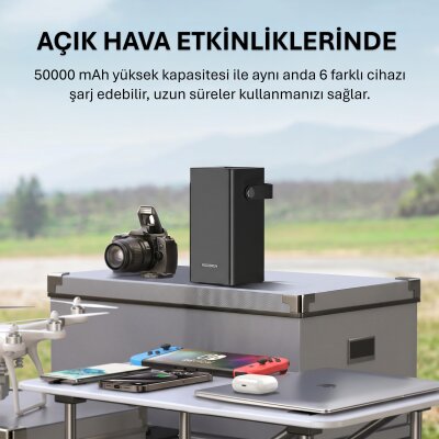 Rocoren 50000mAh 22.5W Powerbank PD Hızlı Şarj, 6 Çıkışlı 2 USB-C + 4 USB-A Taşıma Askılı Tablet Ve Telefon Şarj Cihazı - 5