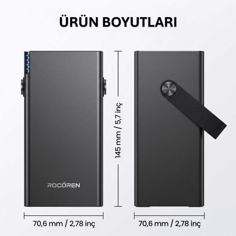 Rocoren 50000mAh 22.5W Powerbank PD Hızlı Şarj, 6 Çıkışlı 2 USB-C + 4 USB-A Taşıma Askılı Tablet Ve Telefon Şarj Cihazı - 9