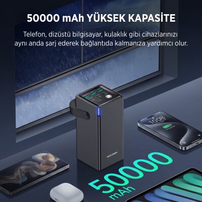Rocoren 50000mAh 67.5W Powerbank PD Hızlı Şarj, 6 Çıkışlı 3 USB-C + 3 USB-A Taşıma Askılı Tablet Ve Telefon Şarj Cihazı - 2