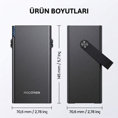 Rocoren 50000mAh 67.5W Powerbank PD Hızlı Şarj, 6 Çıkışlı 3 USB-C + 3 USB-A Taşıma Askılı Tablet Ve Telefon Şarj Cihazı - 9
