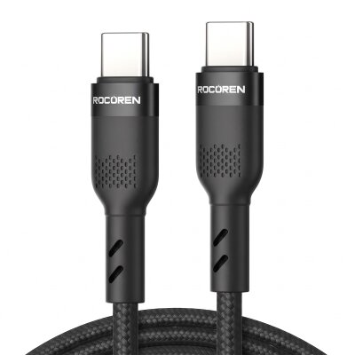 Rocoren 60W Type-C to Type-C PD Hızlı Şarj ve Veri Aktarım Kablosu Örgülü Data Kablosu 1 Metre Siyah - Rocoren