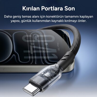 Rocoren 60W Type-C to Type-C PD Hızlı Şarj ve Veri Aktarım Kablosu Örgülü Data Kablosu 1 Metre Siyah - 6