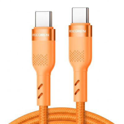 Rocoren 60W Type-C to Type-C PD Hızlı Şarj ve Veri Aktarım Kablosu Örgülü Data Kablosu 1 Metre Turuncu - Rocoren