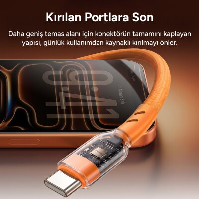 Rocoren 60W Type-C to Type-C PD Hızlı Şarj ve Veri Aktarım Kablosu Örgülü Data Kablosu 1 Metre Turuncu - 6
