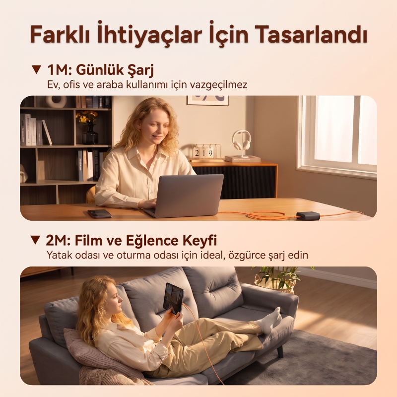 Rocoren 60W Type-C to Type-C PD Hızlı Şarj ve Veri Aktarım Kablosu Örgülü Data Kablosu 1 Metre Turuncu - 8