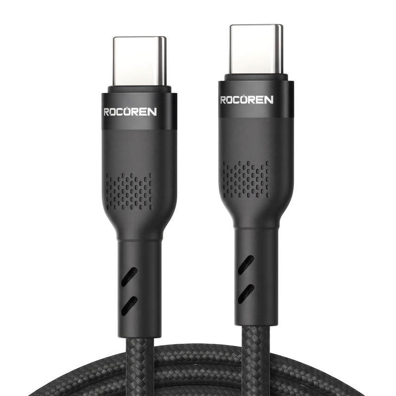 Rocoren 60W Type-C to Type-C PD Hızlı Şarj ve Veri Aktarım Kablosu Örgülü Data Kablosu 2 Metre Siyah - 1
