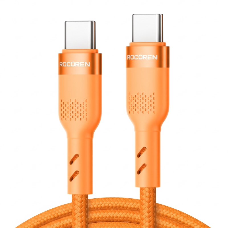 Rocoren 60W Type-C to Type-C PD Hızlı Şarj ve Veri Aktarım Kablosu Örgülü Data Kablosu 2 Metre Turuncu - 1