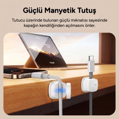 Rocoren 6'lı Manyetik Kablo Düzenleyici ve Tutucu Klips Seti Kendinden Yapışkanlı Masaüstü ve Araç İçi Kablo Sabitleyici Beyaz - 2