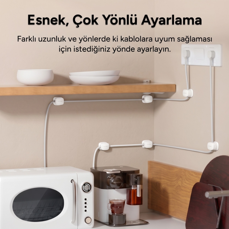 Rocoren 6'lı Manyetik Kablo Düzenleyici ve Tutucu Klips Seti Kendinden Yapışkanlı Masaüstü ve Araç İçi Kablo Sabitleyici Beyaz - 4