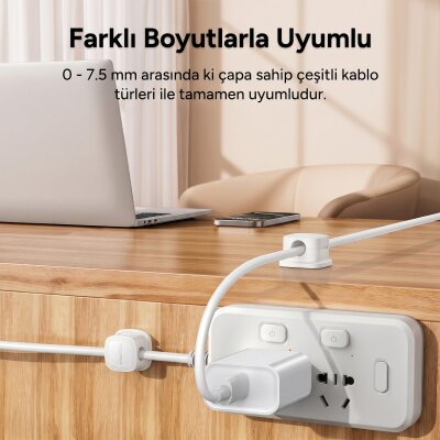 Rocoren 6'lı Manyetik Kablo Düzenleyici ve Tutucu Klips Seti Kendinden Yapışkanlı Masaüstü ve Araç İçi Kablo Sabitleyici Beyaz - 5