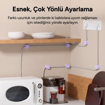 Rocoren 6'lı Manyetik Kablo Düzenleyici ve Tutucu Klips Seti Kendinden Yapışkanlı Masaüstü ve Araç İçi Kablo Sabitleyici Mor - 4