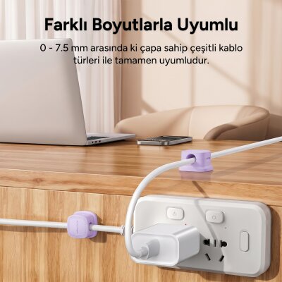 Rocoren 6'lı Manyetik Kablo Düzenleyici ve Tutucu Klips Seti Kendinden Yapışkanlı Masaüstü ve Araç İçi Kablo Sabitleyici Mor - 5
