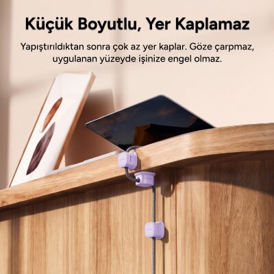 Rocoren 6'lı Manyetik Kablo Düzenleyici ve Tutucu Klips Seti Kendinden Yapışkanlı Masaüstü ve Araç İçi Kablo Sabitleyici Mor - 8