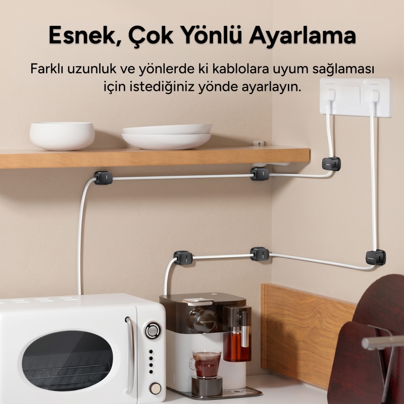 Rocoren 6'lı Manyetik Kablo Düzenleyici ve Tutucu Klips Seti Kendinden Yapışkanlı Masaüstü ve Araç İçi Kablo Sabitleyici Siyah - 4