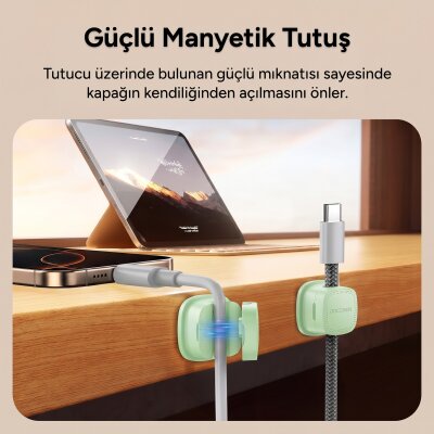 Rocoren 6'lı Manyetik Kablo Düzenleyici ve Tutucu Klips Seti Kendinden Yapışkanlı Masaüstü ve Araç İçi Kablo Sabitleyici Yeşil - 2