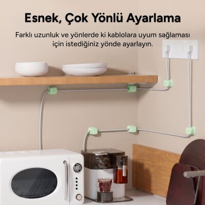 Rocoren 6'lı Manyetik Kablo Düzenleyici ve Tutucu Klips Seti Kendinden Yapışkanlı Masaüstü ve Araç İçi Kablo Sabitleyici Yeşil - 4