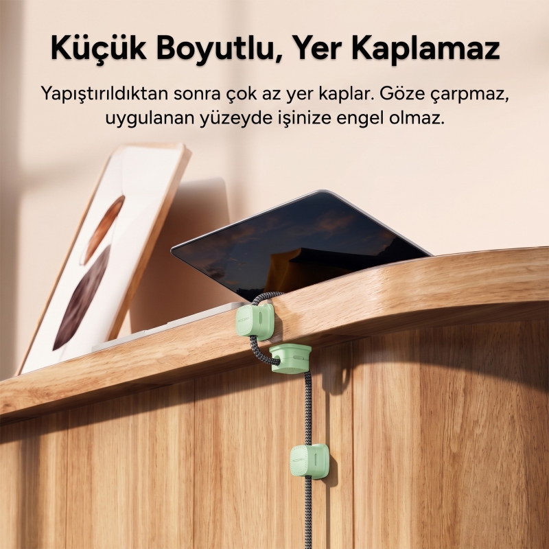 Rocoren 6'lı Manyetik Kablo Düzenleyici ve Tutucu Klips Seti Kendinden Yapışkanlı Masaüstü ve Araç İçi Kablo Sabitleyici Yeşil - 8