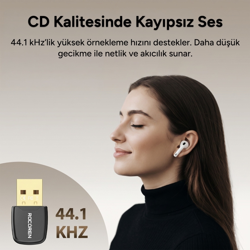 Rocoren Bluetooth 6.0 USB Tak Çalıştır Mini Dongle Adaptör Masaüstü PC ve Laptop İçin Kablosuz Alıcı - 4