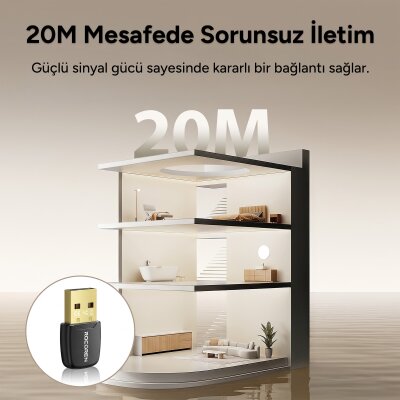 Rocoren Bluetooth 6.0 USB Tak Çalıştır Mini Dongle Adaptör Masaüstü PC ve Laptop İçin Kablosuz Alıcı - 5