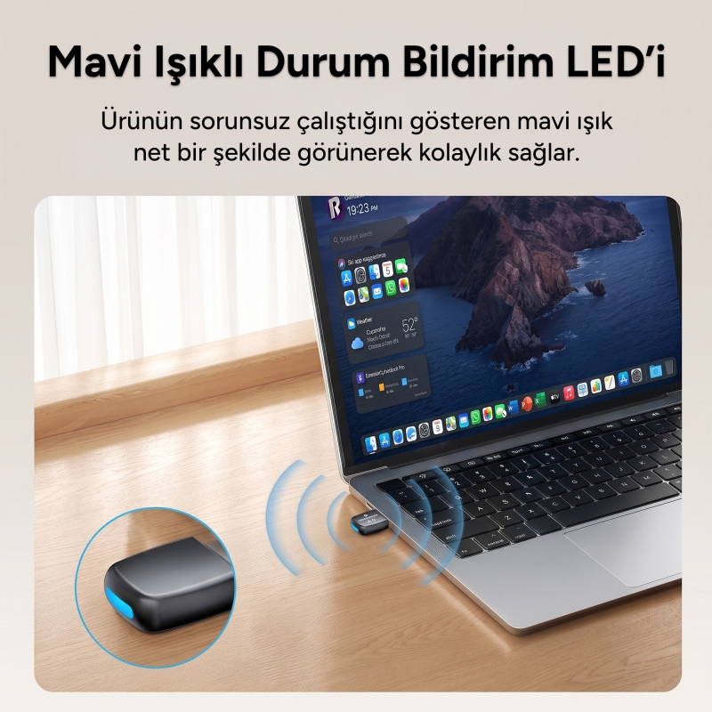 Rocoren Bluetooth 6.0 USB Tak Çalıştır Mini Dongle Adaptör Masaüstü PC ve Laptop İçin Kablosuz Alıcı - 7
