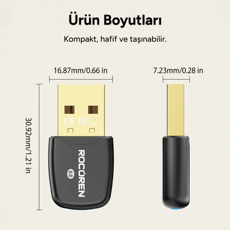 Rocoren Bluetooth 6.0 USB Tak Çalıştır Mini Dongle Adaptör Masaüstü PC ve Laptop İçin Kablosuz Alıcı - 9
