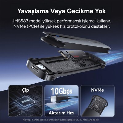 Rocoren M.2 NVMe Disk Kutusu Type-C USB 3.2 Gen2 10Gbps Alüminyum 4TB Destekli Harici SSD Disk Kutusu - 3