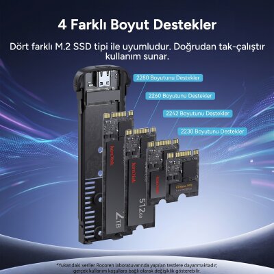Rocoren M.2 NVMe Disk Kutusu Type-C USB 3.2 Gen2 10Gbps Alüminyum 4TB Destekli Harici SSD Disk Kutusu - 4