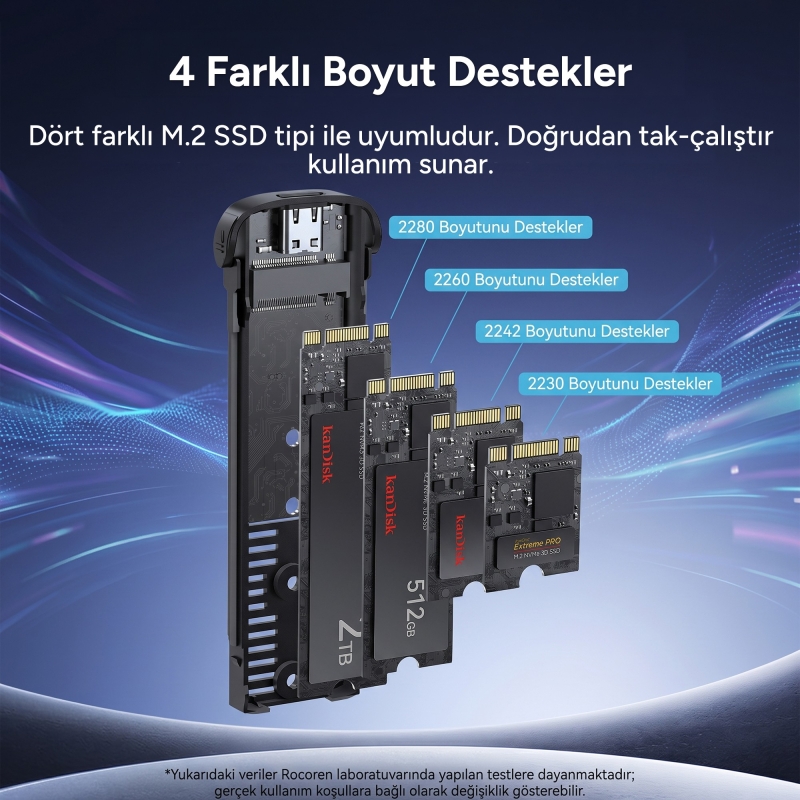 Rocoren M.2 NVMe Disk Kutusu Type-C USB 3.2 Gen2 10Gbps Alüminyum 4TB Destekli Harici SSD Disk Kutusu - 4